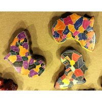 非洲手工多彩图案皂石非洲地图首饰盒造型摆件进口工艺品