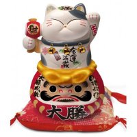 日式简约陶瓷金運滿載波士桃花貓摆件风水招财摆件