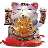 日式简约电动陶瓷大发利市聚宝盆招财猫摆件