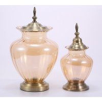 现代简欧琥珀色中号切线玻璃坛子家居新房玄关装饰品两件套BLC002A-H、BLC002B-H