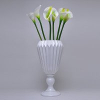 欧式 白色竖条纹树脂花瓶 简约现代家居纯色花艺装饰摆件XW2015-17