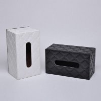 品地黑白两色简约素雅风格热卖羊皮纹格子纹长方形大号纸巾盒13030、13035