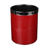 品地现代简约时尚黑色红色亮面鳄鱼纹金属内胆单层垃圾桶