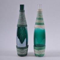 北欧乡村麻绳元素国际绿玻璃花瓶手工玻璃客厅摆件花瓶花器191-30M-DG