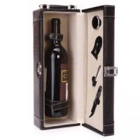 高档红酒盒单支装PU皮盒红酒盒子红酒箱葡萄酒礼盒装酒具套件5件套PJ-1-4A