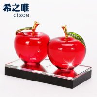 水晶工艺品 新款大红水晶苹果汽车香水座 平安果车内摆件 礼品