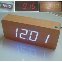 现代简约led显示长方体木质时钟创意台钟