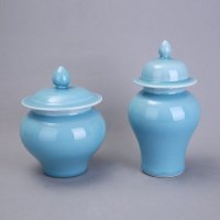 中式仿古高温陶瓷储物罐摆件 蓝色将军储物罐 高档陶瓷储物罐装饰摆件BT-11-1、BT-11-2