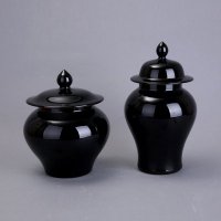 中式仿古高温陶瓷储物罐摆件 黑色将军储物罐 高档陶瓷储物罐装饰摆件BT-7-1、BT-7-2
