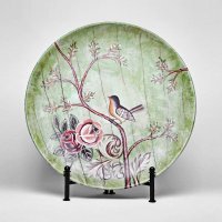 现代时尚家居工艺品摆件花卉小鸟图案装饰盘摆件工艺品摆件WW-12101