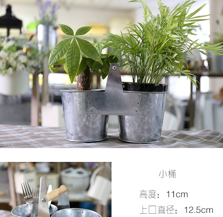 开利 美式西部田园原色餐具桶肉肉小花盆欧式铁罐储物桶小水桶1