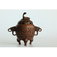 中式简约铜制三足兽钮薰炉造型摆件家居装饰摆件卧室摆件客厅摆件