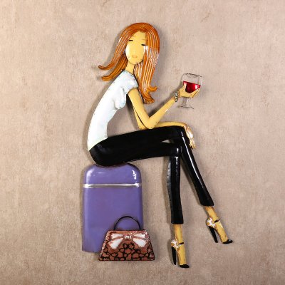 简约现代欧式铁艺工艺品 创意时尚红酒女孩铁艺壁挂墙面装饰 家居装饰品 OA-514