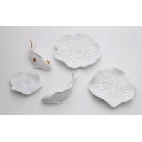 定制 白色荷叶鱼壁饰墙饰装饰品立体挂件创意墙饰现代中式植物墙树脂