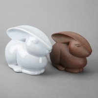 现代简约陶瓷月兔家居摆件 赭/青色精致兔子创意陶瓷摆件 家居装饰摆设工艺品 HNT0020