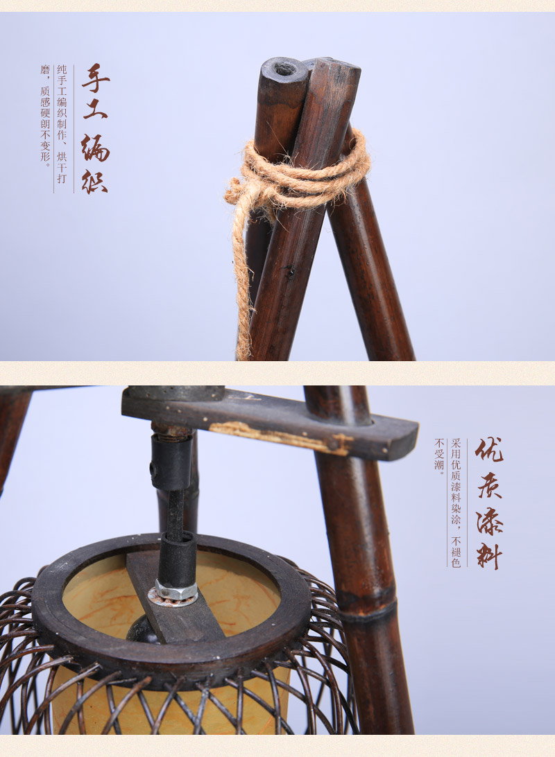 中式复古田园台灯 原竹色/深咖色三脚架镂空灯笼吊灯怀旧创意竹艺灯具装饰灯 T-QY2626