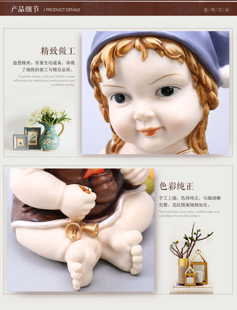 欧式简约天真童趣铃铛女孩树脂摆件 可水洗不掉色装饰摆件 家居装饰摆设工艺品 23305