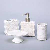 欧式卫浴用品陶瓷四件套摆件 白色创意波浪纹沐浴用品礼品套装沐浴瓶 MYCB