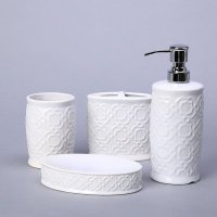 欧式卫浴用品陶瓷四件套摆件 白色简约创意沐浴用品礼品套装沐浴瓶 MYJQW