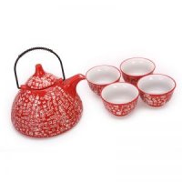 百家姓文字中国红桃形壶5件套手绘陶瓷茶具套装XF-TXH-003