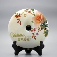 集美精品时尚家居饰品天然玉扣和现代工艺完美结合玉扣-“百年好合、永结同心”工艺品摆件