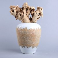 中式复古YM150白底黄泡冬瓜陶瓷花瓶摆件 高档高温烧制花瓶 家居茶馆酒店软装饰摆设品 150BD1