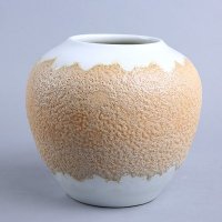 中式复古YM150白底黄泡圆球陶瓷花瓶摆件 高档高温烧制花瓶 家居茶馆酒店软装饰摆设品 150BD2