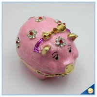 高档珐琅工艺品 动物生肖摆件 金属猪首饰盒 小饰品收纳盒 梳妆台饰品收纳盒 创意礼品珠宝盒