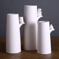 简约乡村风圆柱体花瓶摆件 白色系创意小动物造型花瓶摆件 家居软装饰摆设品 11F92582-071