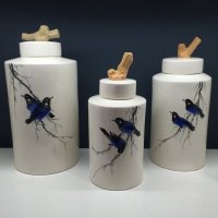 现代简约时尚 手绘花鸟陶瓷装饰罐摆件优雅软装工艺品饰品