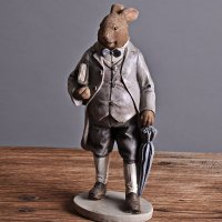 LOHAS创意树脂动物欧式复古摆件绅士兔子工艺礼品结婚礼家居装饰LF2010009-14LP