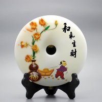 集美精品时尚家居饰品天然玉扣和现代工艺完美结合玉扣-“和气生财”字工艺品摆件