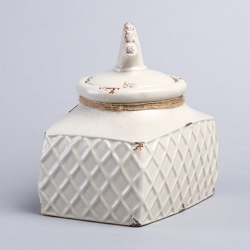 中式做旧效果陶瓷收纳罐 复古禅意艺术花纹储物罐 YSD611-B563