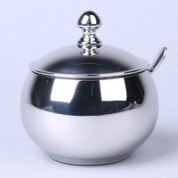 不锈钢糖盅圆调味瓶带勺子厨房用具 5991A