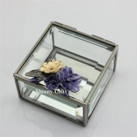 高档方形永生花收纳盒 兰花方形玻璃首饰盒 创意家居饰品收纳盒 婚礼赠品 乔迁礼品 生日礼品