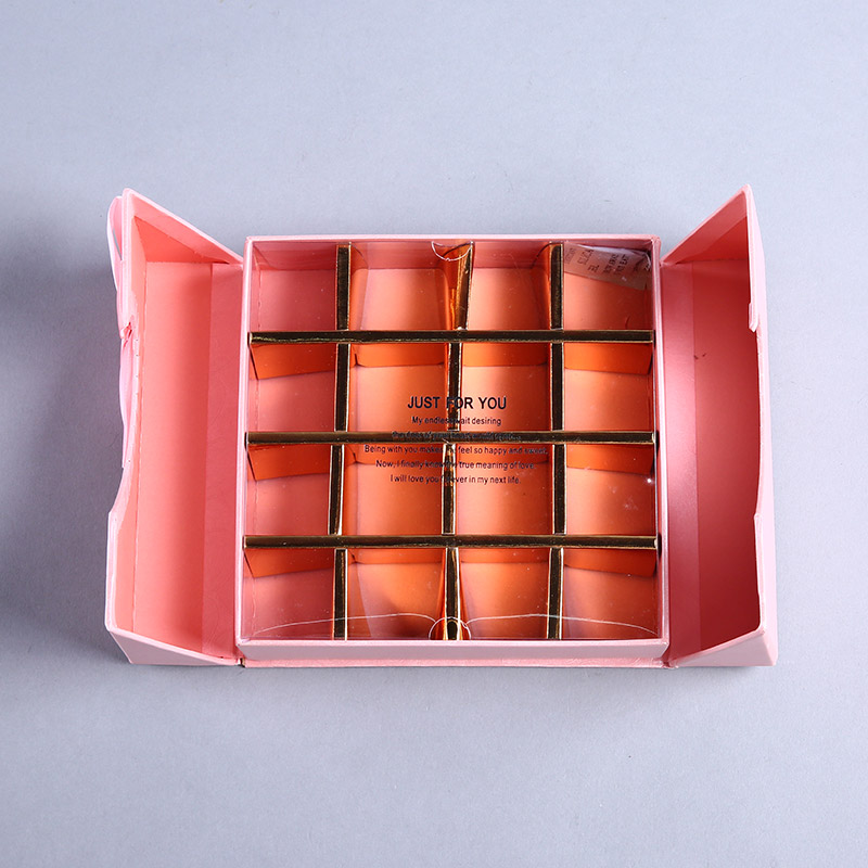 新款爱心粉红16格对开巧克力盒 糖果月饼盒礼品盒礼物盒 定制批发 W90713