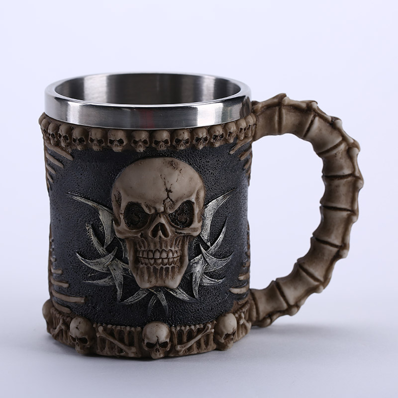 不锈钢立体骷髅头人骨头创意造型咖啡杯茶杯水杯 LJJ13