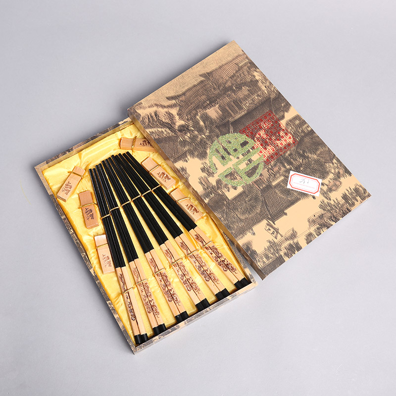 顶级礼品黑龙天然健康木雕筷子家用工艺雕刻筷配礼盒（6双/套） FT141