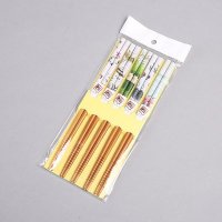 荷花图案竹木筷子家用筷工艺礼品筷子防滑拉钩筷（5双/套）FT02