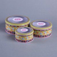 彩色圆形胶片曲奇罐马口铁储物罐 曲奇储物罐三件套家居装饰储物罐套装多色可选 下单备注颜色JXQ