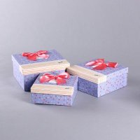 新款方形蝴蝶结小花包装盒三件套 浅紫色糖果月饼盒礼品盒礼物盒 8301-26