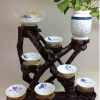 7头开花结果（马蹄壶）手绘青花瓷茶具