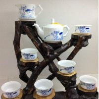 8头荷韵竹节壶（3）手绘青花瓷茶具