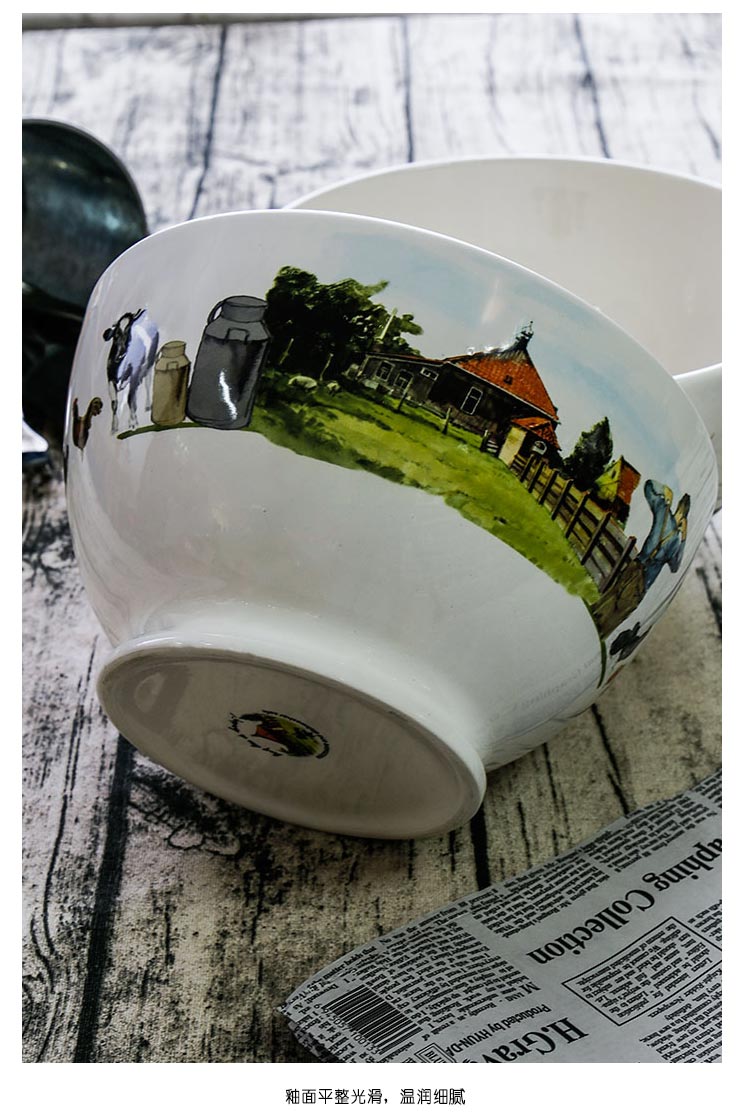 开利田园风光复古乡村风陶瓷碗小汤碗米饭碗甜品碗家用沙拉碗茶壶7
