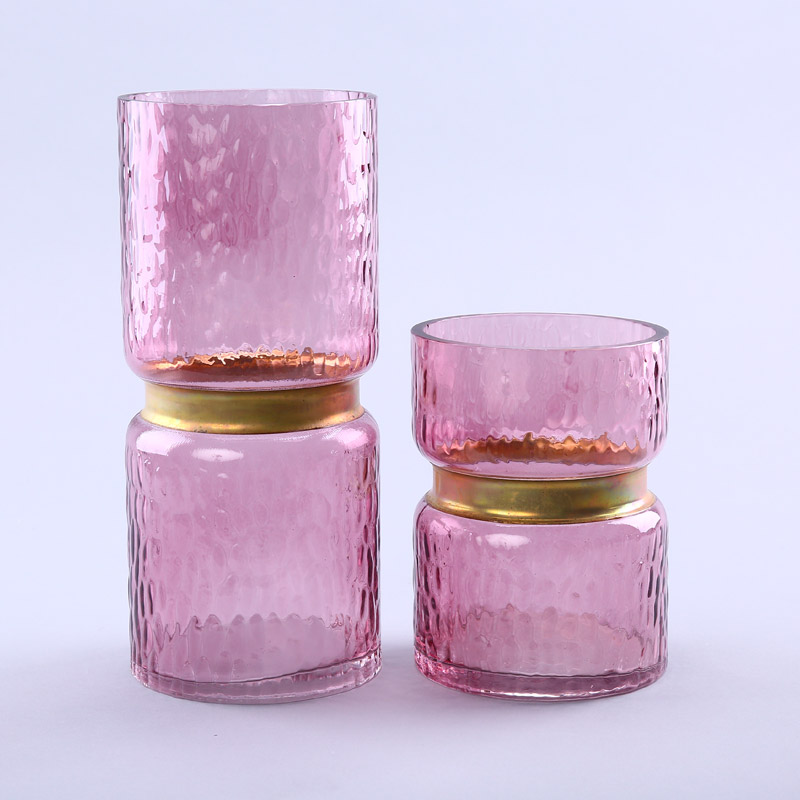 简约粉红色玻璃花瓶花器家居玻璃装饰工艺品YL141