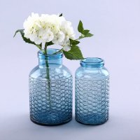 简约湖蓝色玻璃花瓶花器家居玻璃装饰工艺品YL18