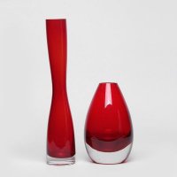 明红透白底手工玻璃花瓶落地 创意简约现代客厅办公室摆件装饰品1298-CR