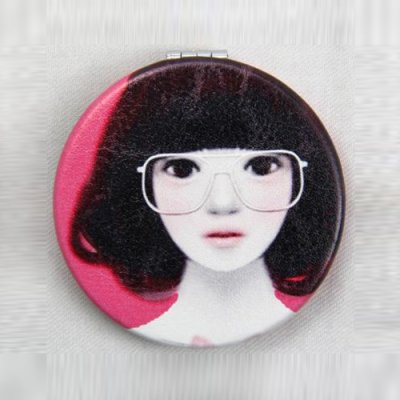 韩国女孩系列 定做 批发 双面折叠创意时尚金属 不锈钢 不碎 创意 PU便携口袋化妆小镜子 礼品赠品