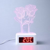简约创意发光玫瑰花电子台钟