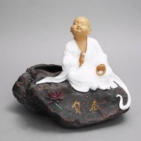 中式禅意空间小沙弥盆栽摆件 平安纳福创意禅意自在装饰摆件 盆栽摆设家居实用礼品 HN943A